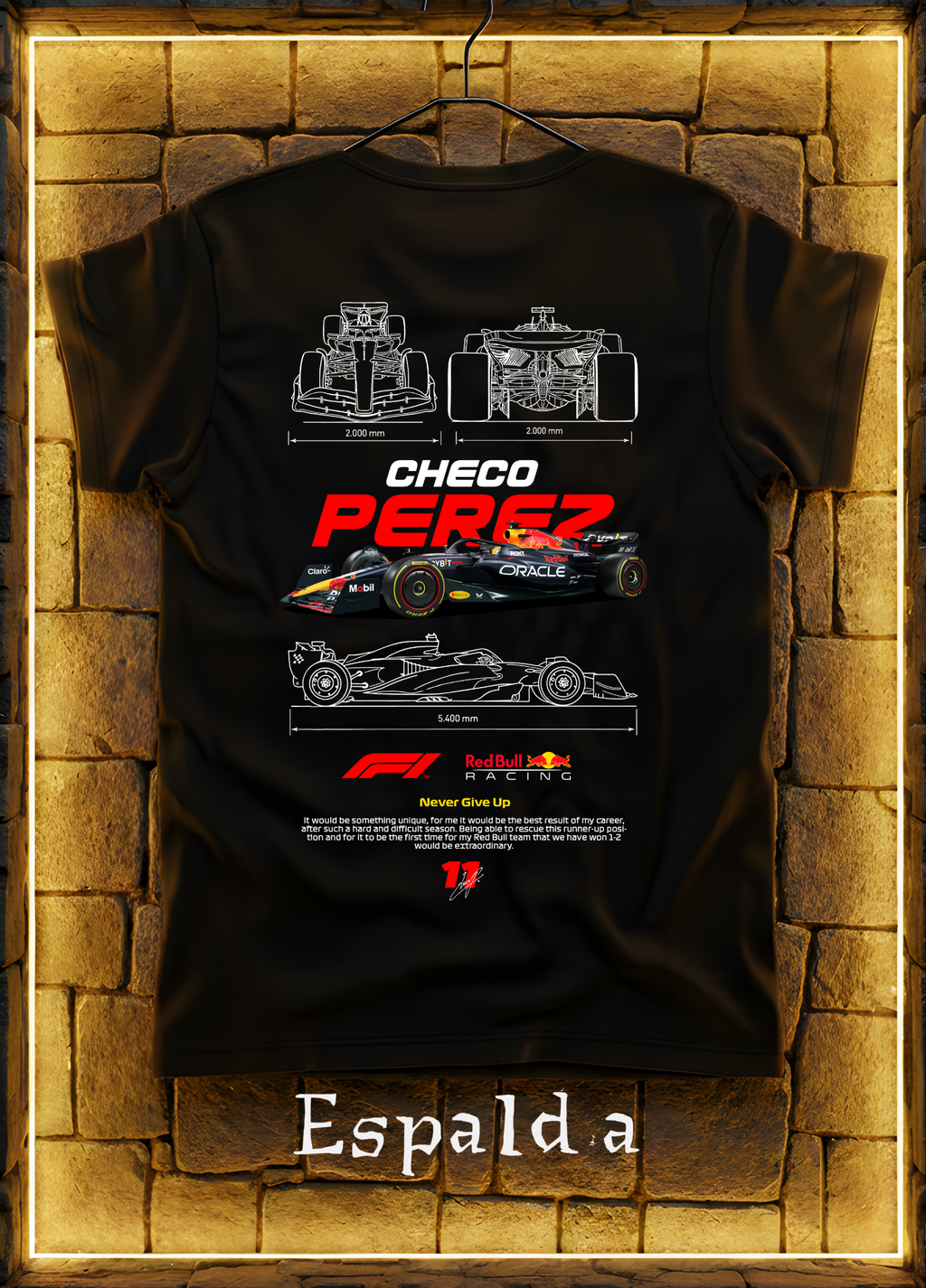 Playera Checo Pérez F1 Blueprint Edition – Blanco & Negro | Diseño Espalda