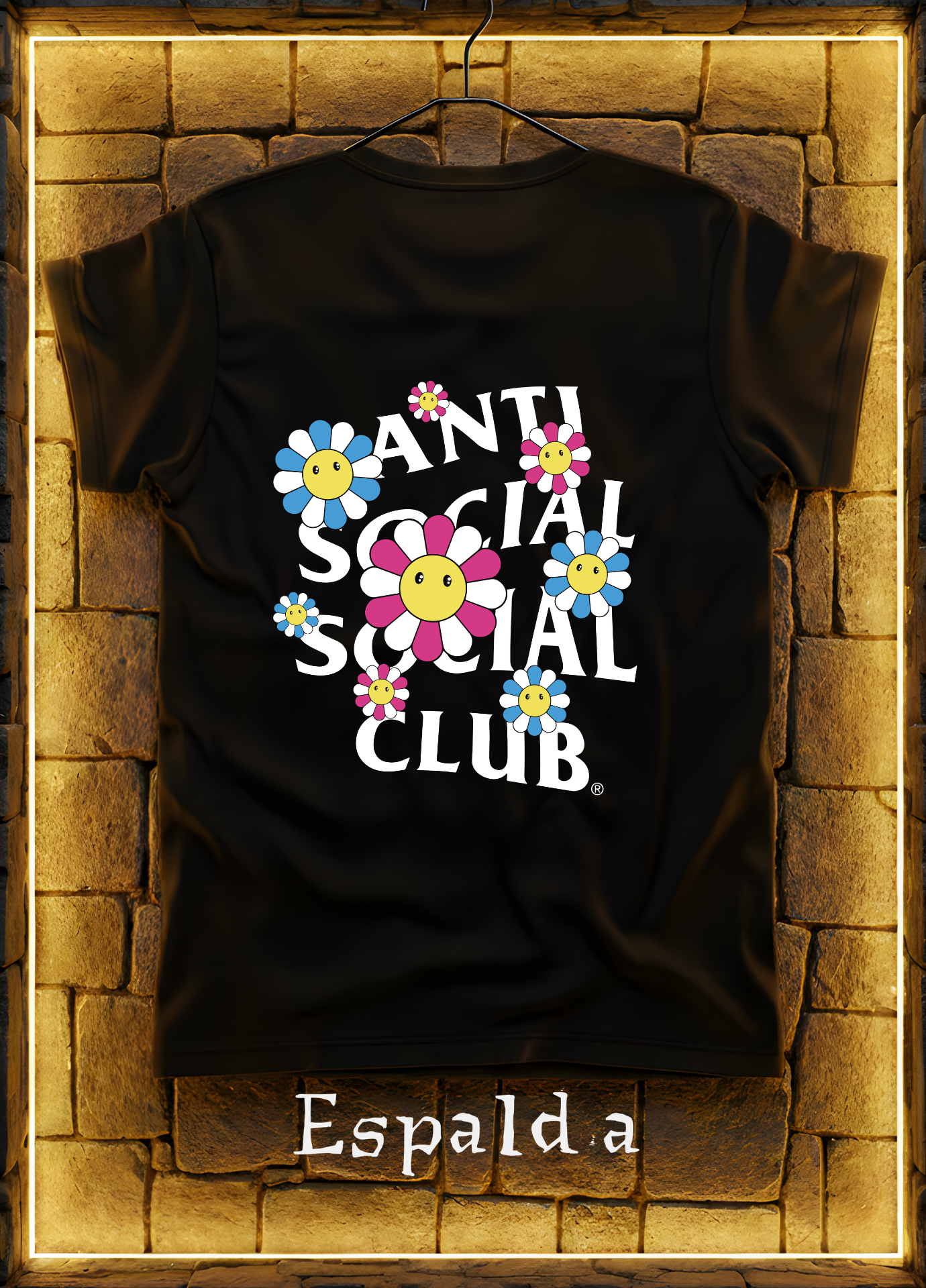 Playera Anti Social Social Club Floral Multicolor – Negra | Diseño Espalda
